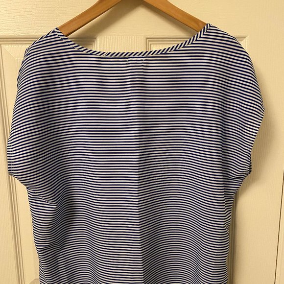 Aerie White & Blue Striped Short Sleeve Top - Size: L - Picture 3 of 5
